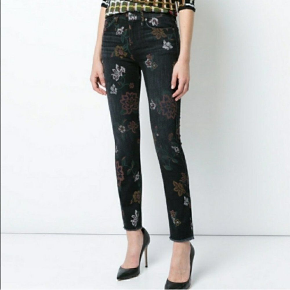 7 For All Mankind Black Floral Roxanne Skinny Jean